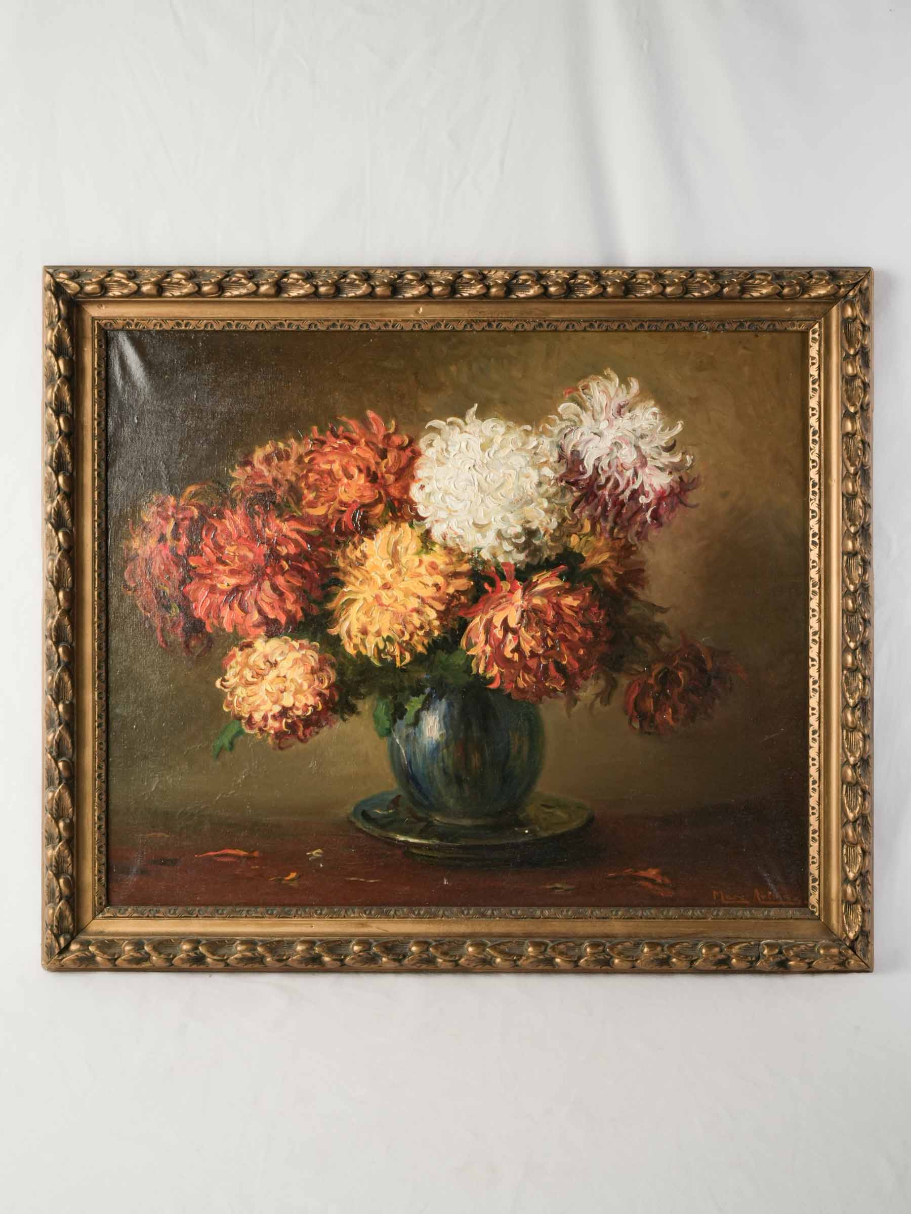 French Floral Still Life with Chrysanthemums, Signed Marc Antoine, c. 1920 - 28¾" x 33"