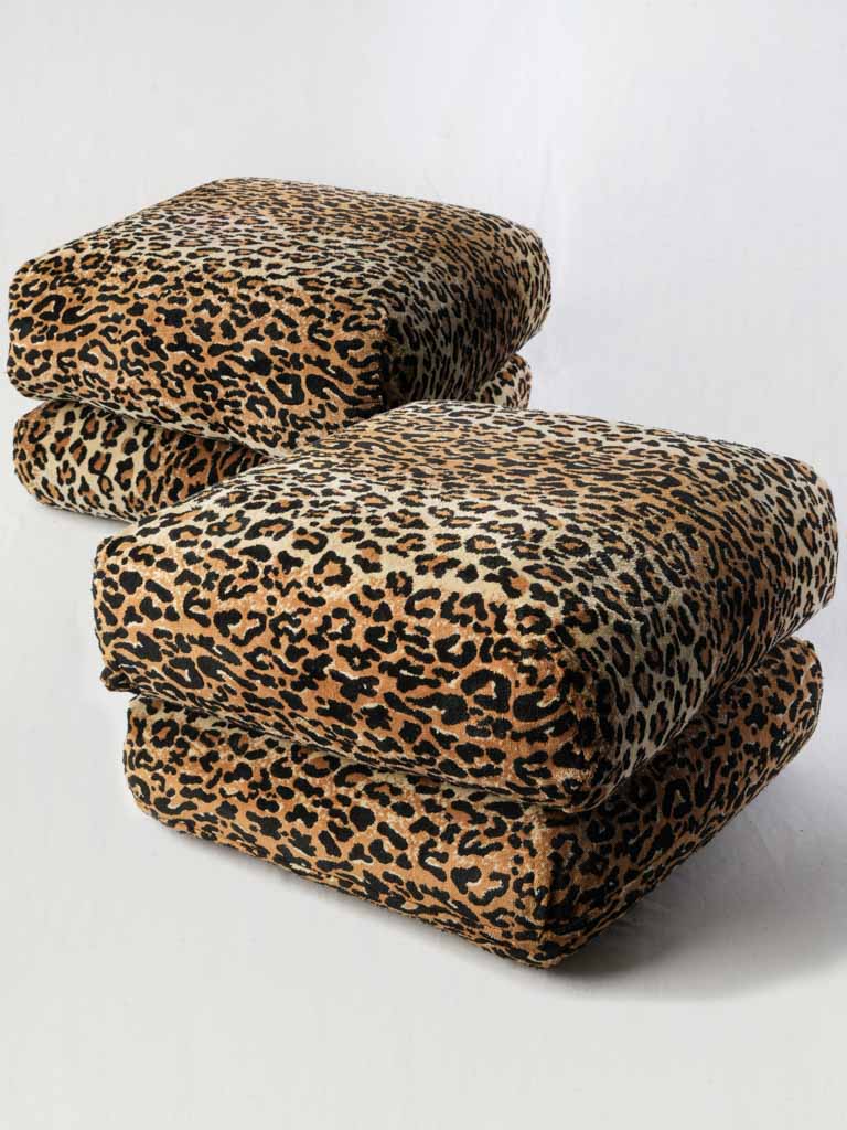 Pair of Bold Leopard Print Poufs From the 1970s - 15" x 23¾"