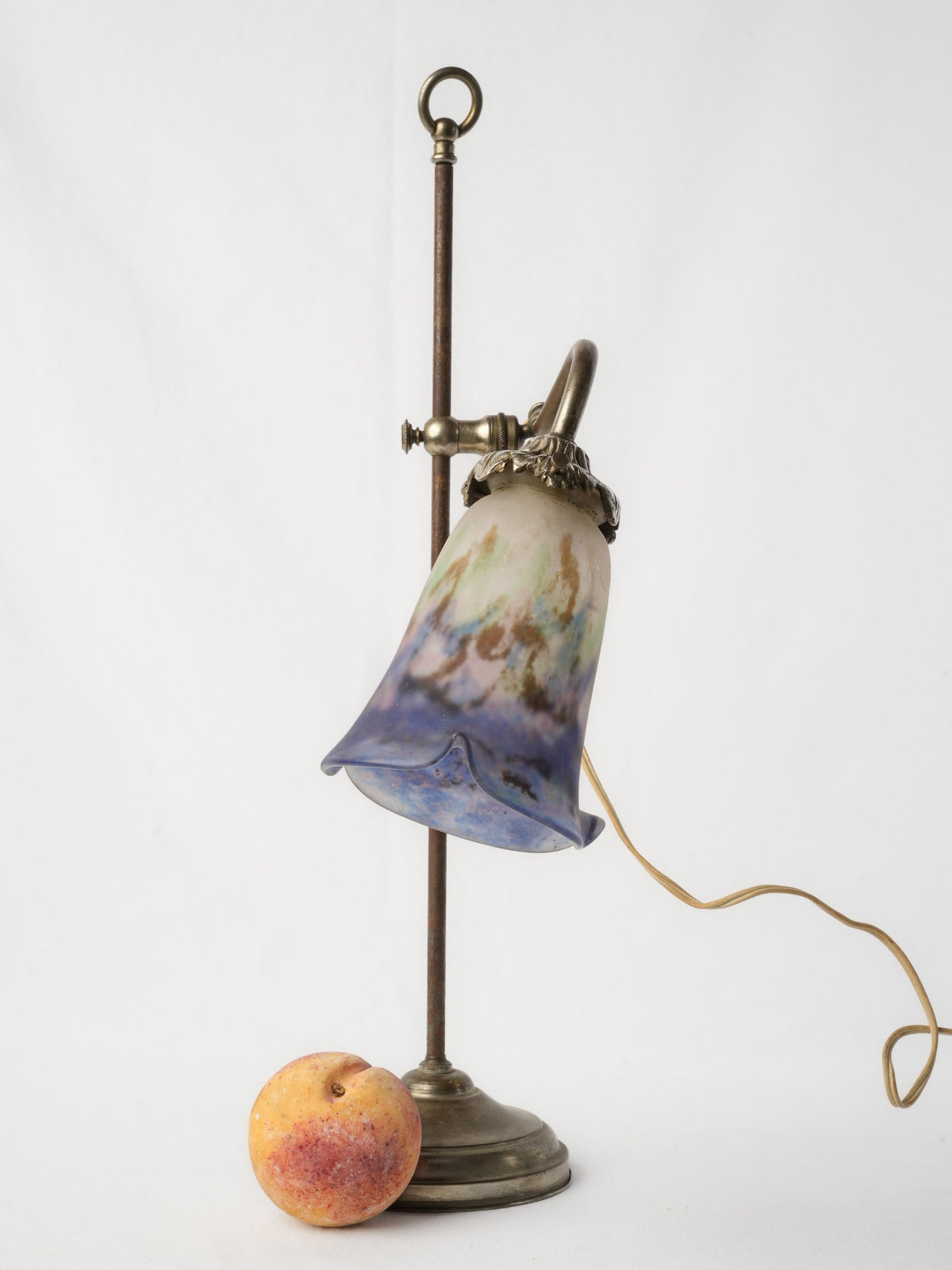 French Art Nouveau Adjustable Desk Lamp with Signed Muller Lunéville Pâte-de-Verre Shade - 21¼"