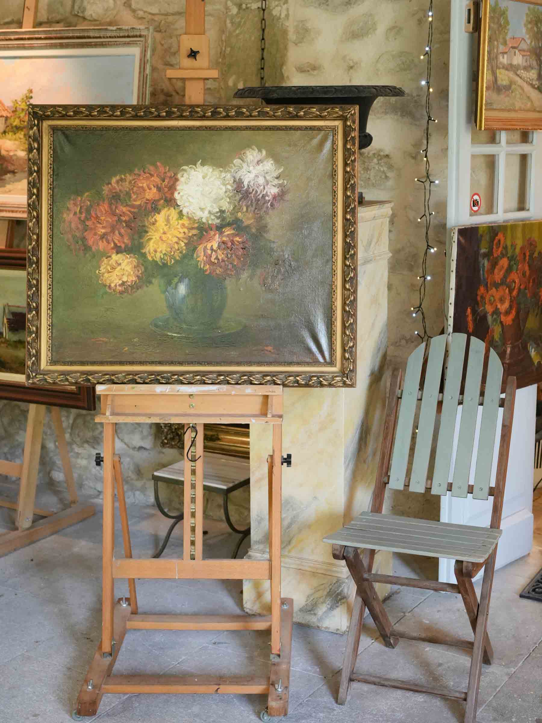 French Floral Still Life with Chrysanthemums, Signed Marc Antoine, c. 1920 - 28¾" x 33"