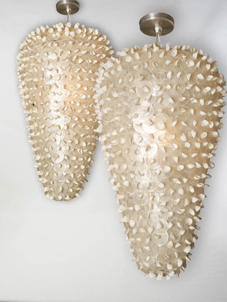 Striking Pair of Riviera Style Shell and Mother-of-Pearl Pendant Lights - 35"