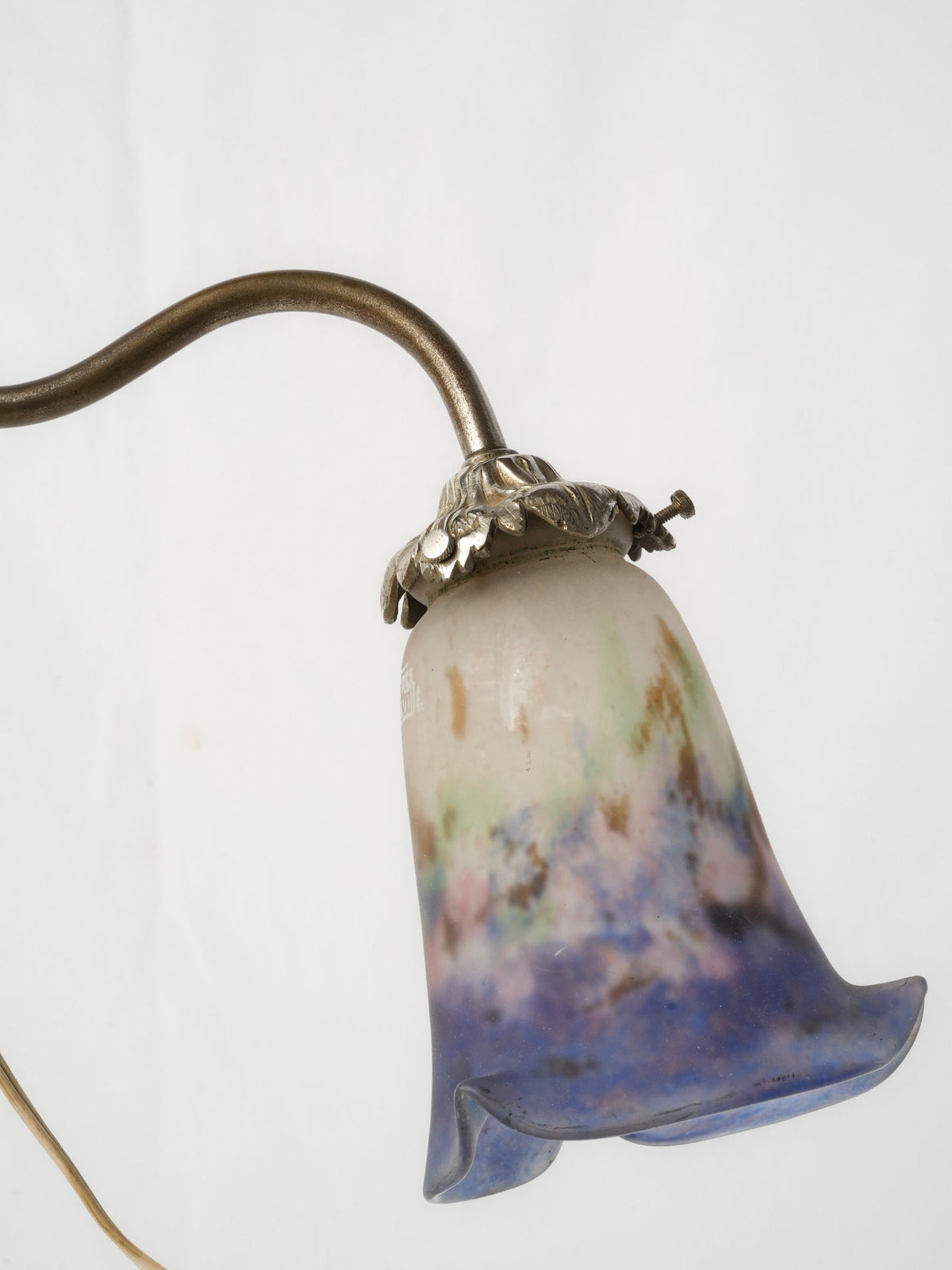 French Art Nouveau Adjustable Desk Lamp with Signed Muller Lunéville Pâte-de-Verre Shade - 21¼"