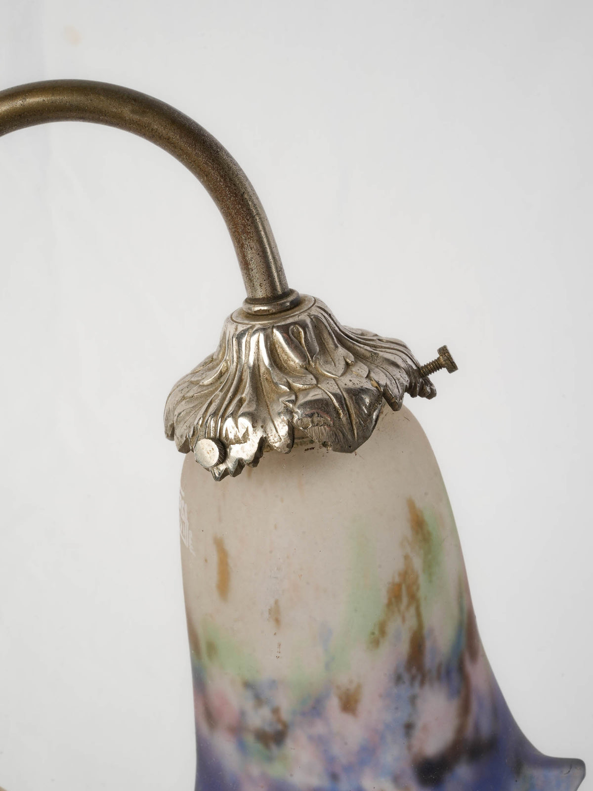 French Art Nouveau Adjustable Desk Lamp with Signed Muller Lunéville Pâte-de-Verre Shade - 21¼"