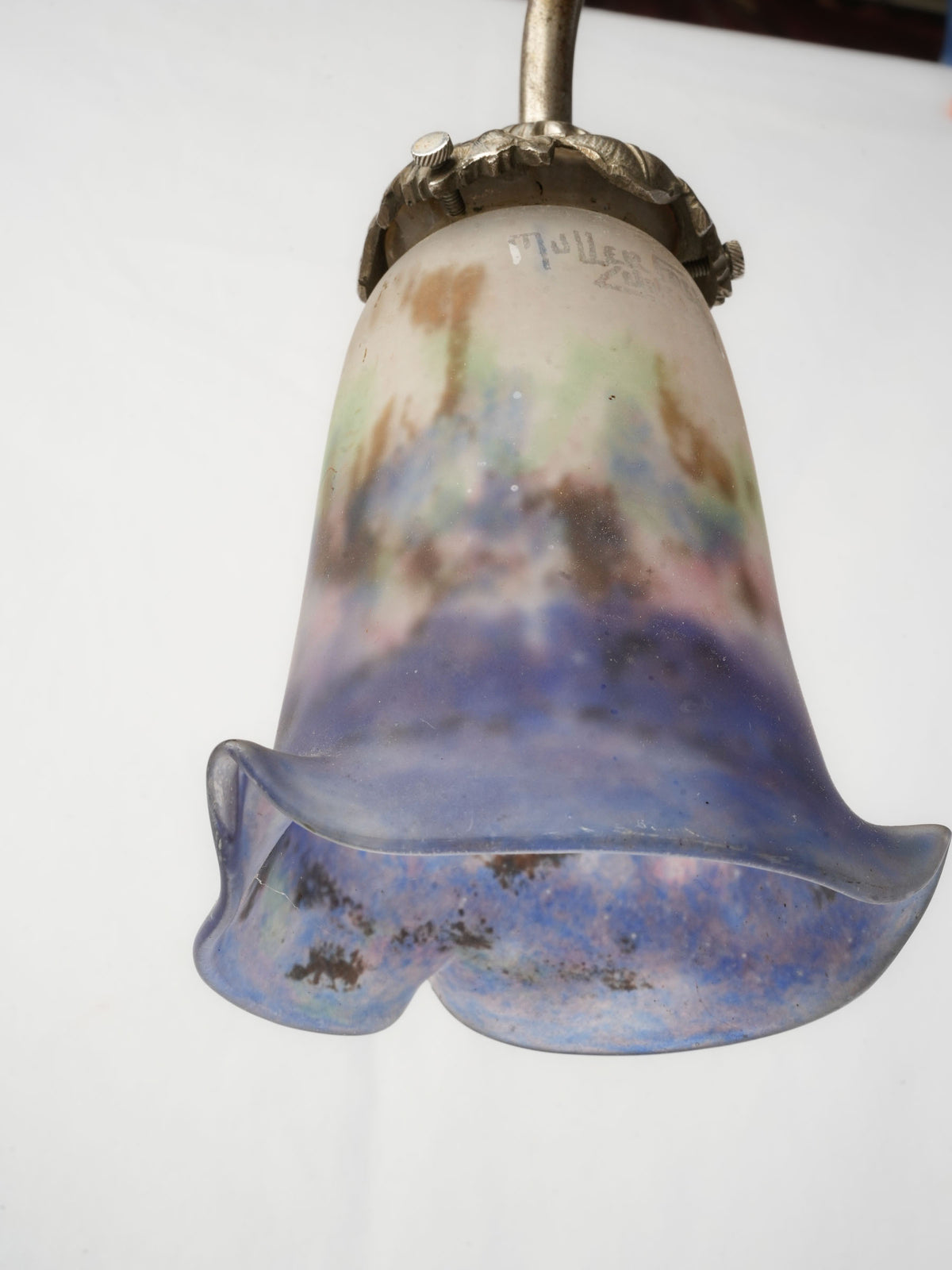 French Art Nouveau Adjustable Desk Lamp with Signed Muller Lunéville Pâte-de-Verre Shade - 21¼"
