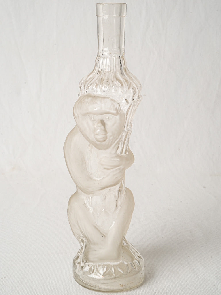 Whimsical Fairground Glass Bottle w/ Monkey - Early 20th Century - 11¾"