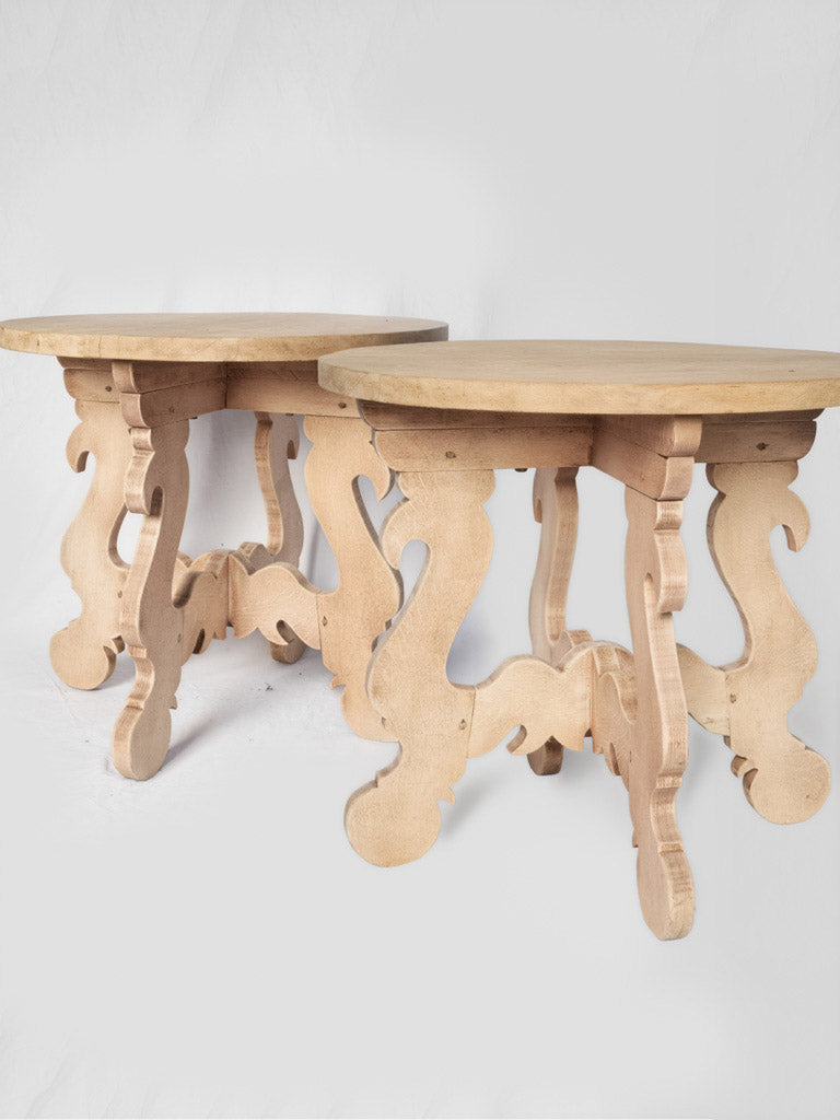 Matched Pair of Fir Gueridon Tables w/ Scrolled Bases - 32"