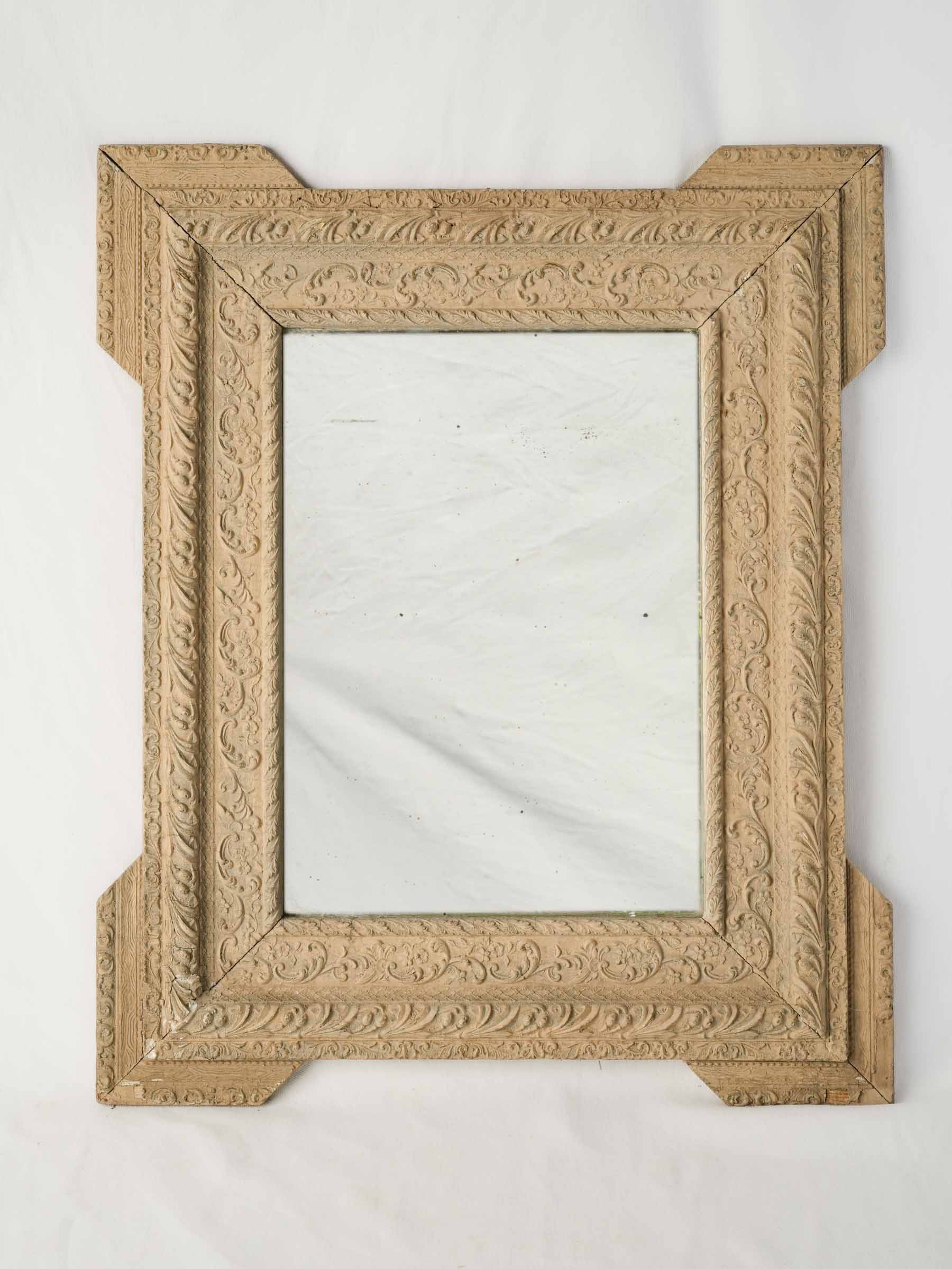 Petite French Napoléon III Sand-Coloured Painted Wall Mirror, Late 19th Century - 26½" x 21¾"