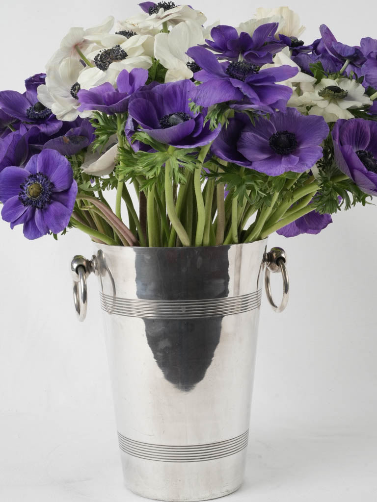 Slender silver plate loop handled buckets