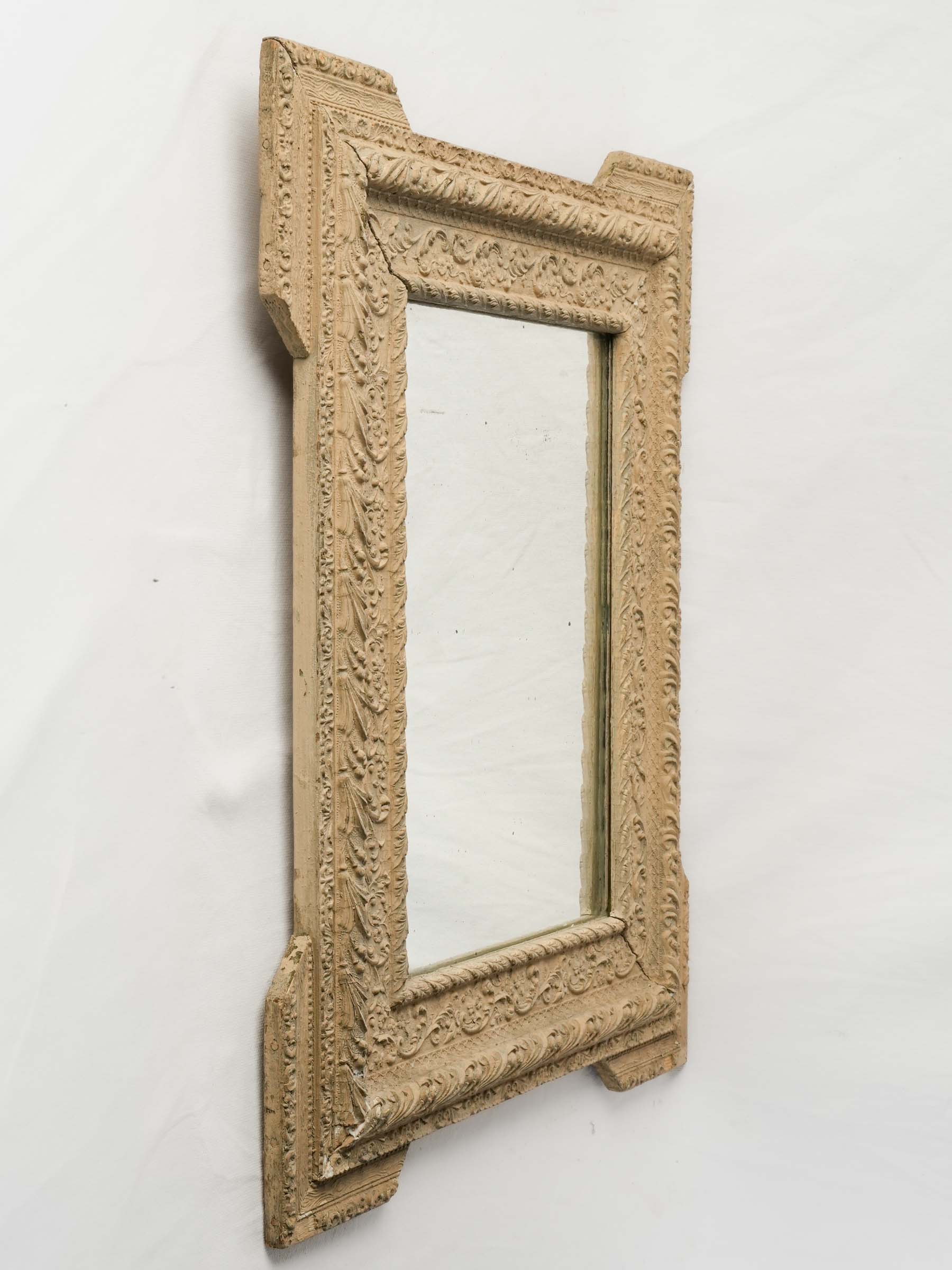 Petite French Napoléon III Sand-Coloured Painted Wall Mirror, Late 19th Century - 26½" x 21¾"