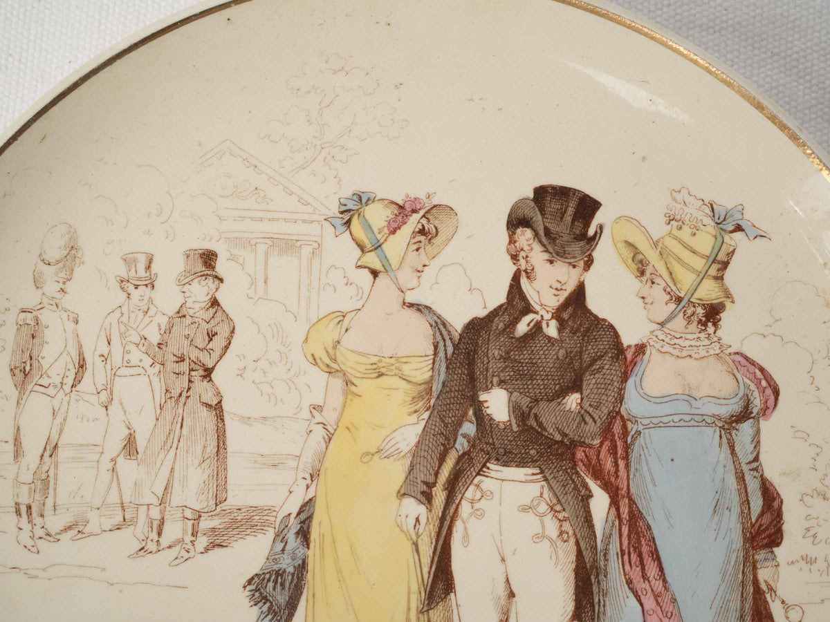 Set of Six Antique Illustrated Ironstone Dessert Plates - La Mode depuis cent ans - 8¼"
