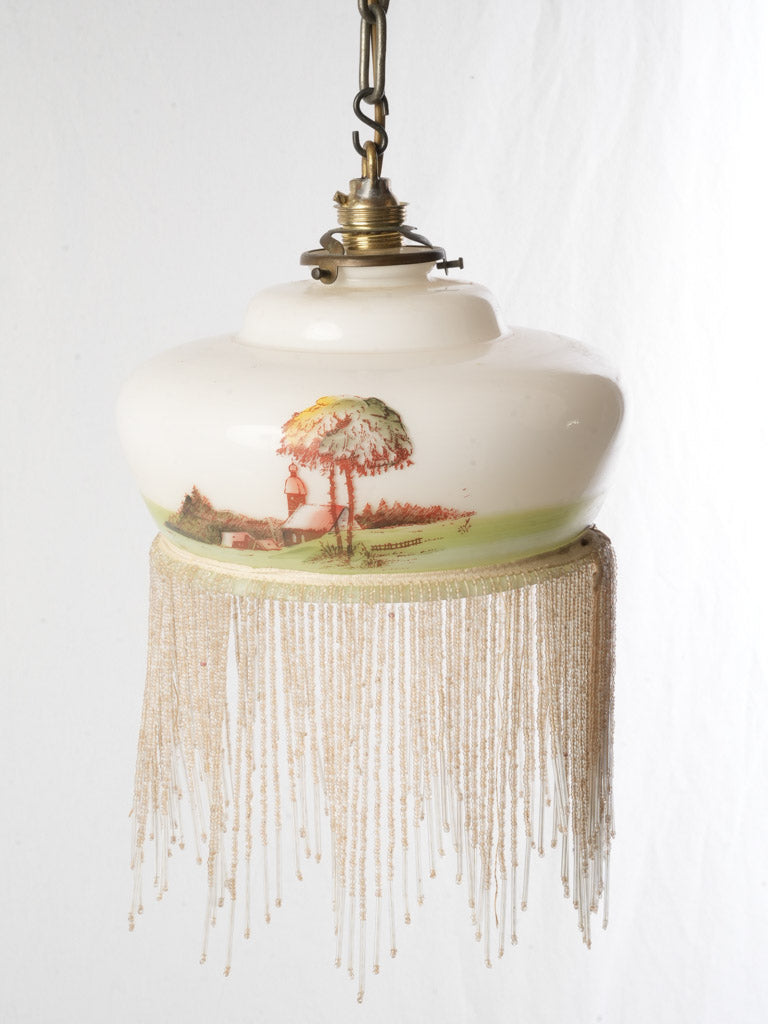 Earthy-tone hand-painted glass pendant  