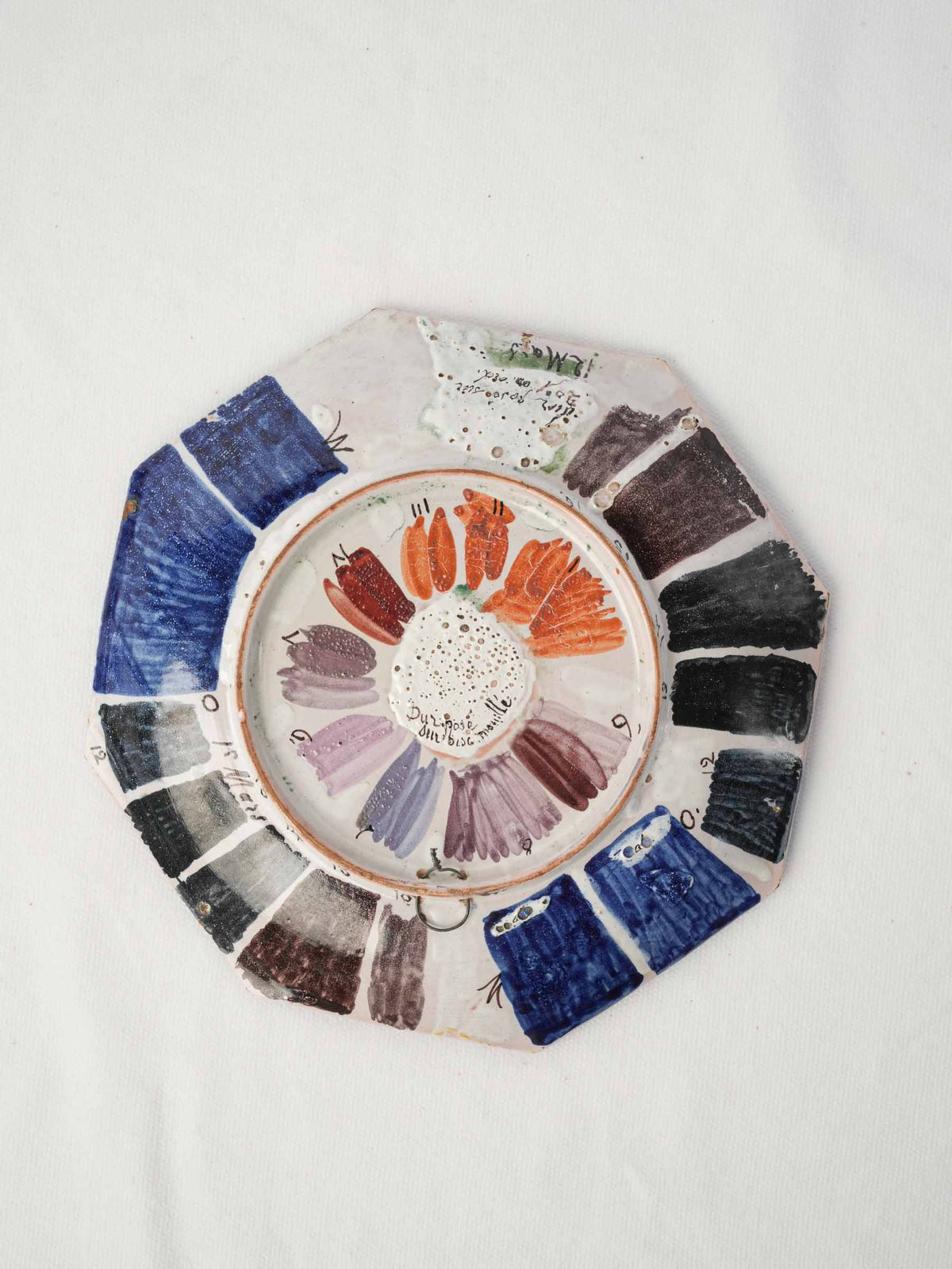 Intriguing Nevers Faience Plate with Painter’s Color Tests, Circa 1900 - 8¾"
