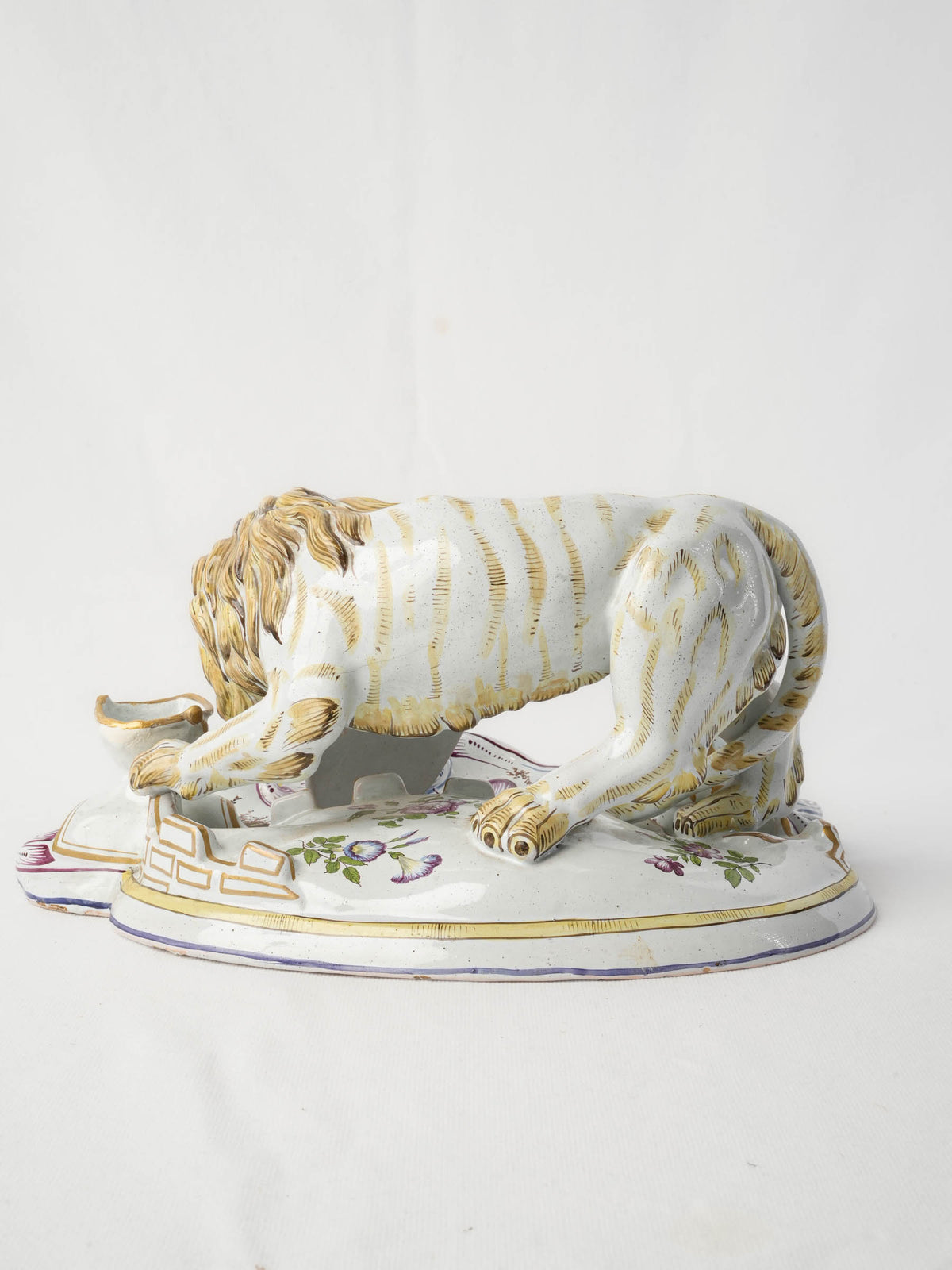 Sculptural 19th-Century Faience Inkwell w/ Heraldic Lion, Possibly by Émile Gallé - 6¾" x 14½"