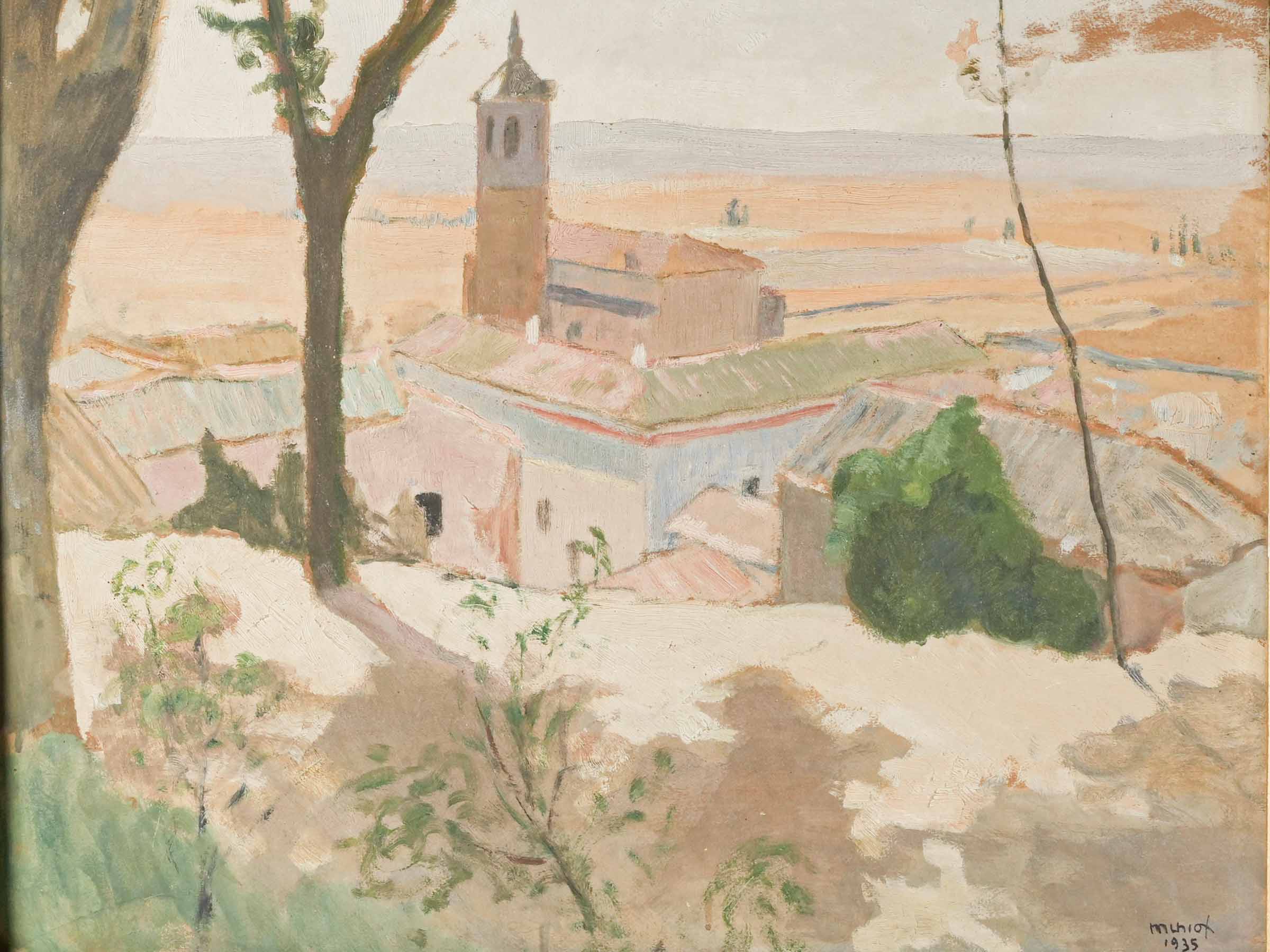 Serene Mediterranean Landscape, Oil on Panel by Maurice Miniot, Signed and Dated 1935 - 24¾" x 28¾"