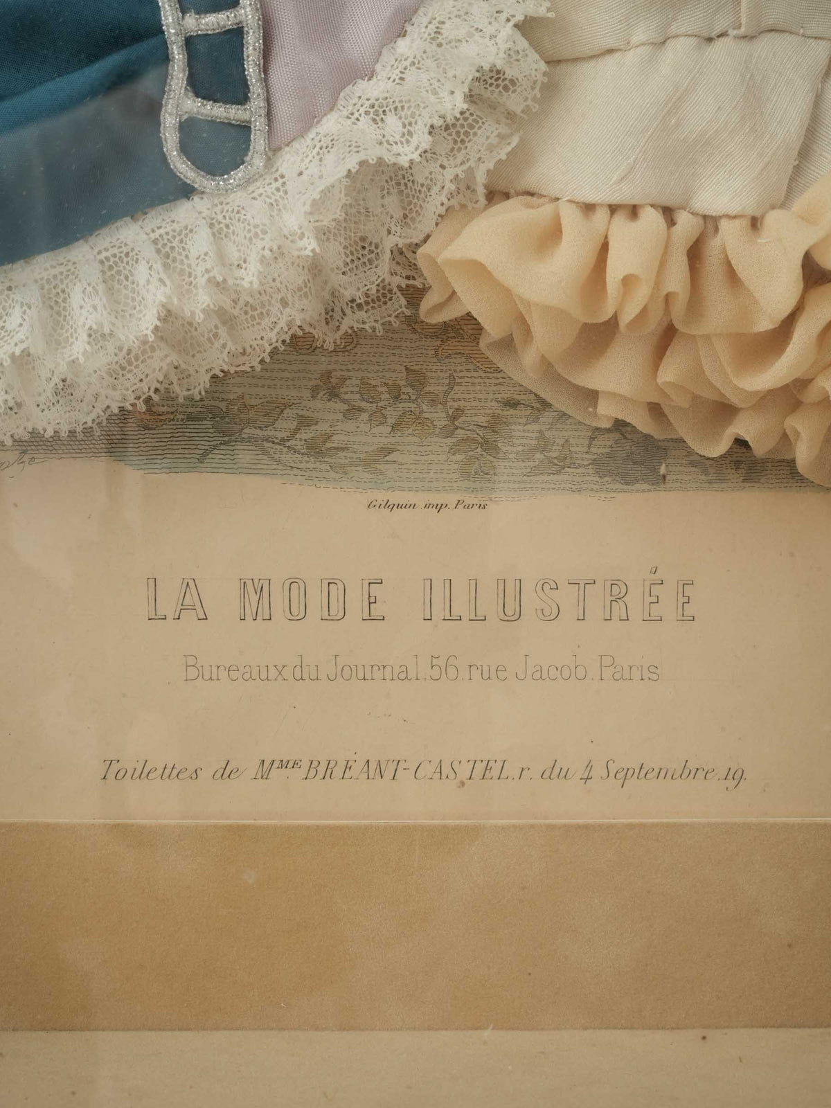 Late 19th-Century French Fabric-Embellished Fashion Plate - 17¼" x  13½"