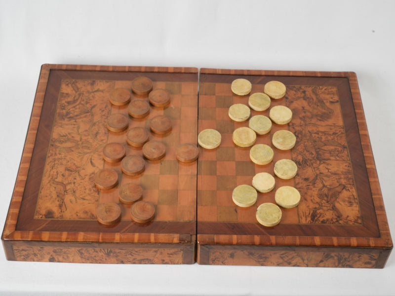 Antique reversible backgammon and checkers set
