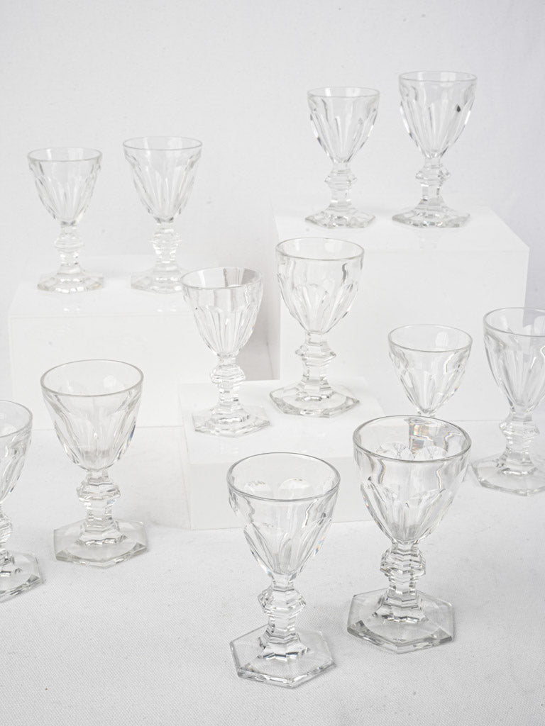 Set of Twelve Baccarat Harcourt Crystal Liqueur Glasses In Two Matching Sizes