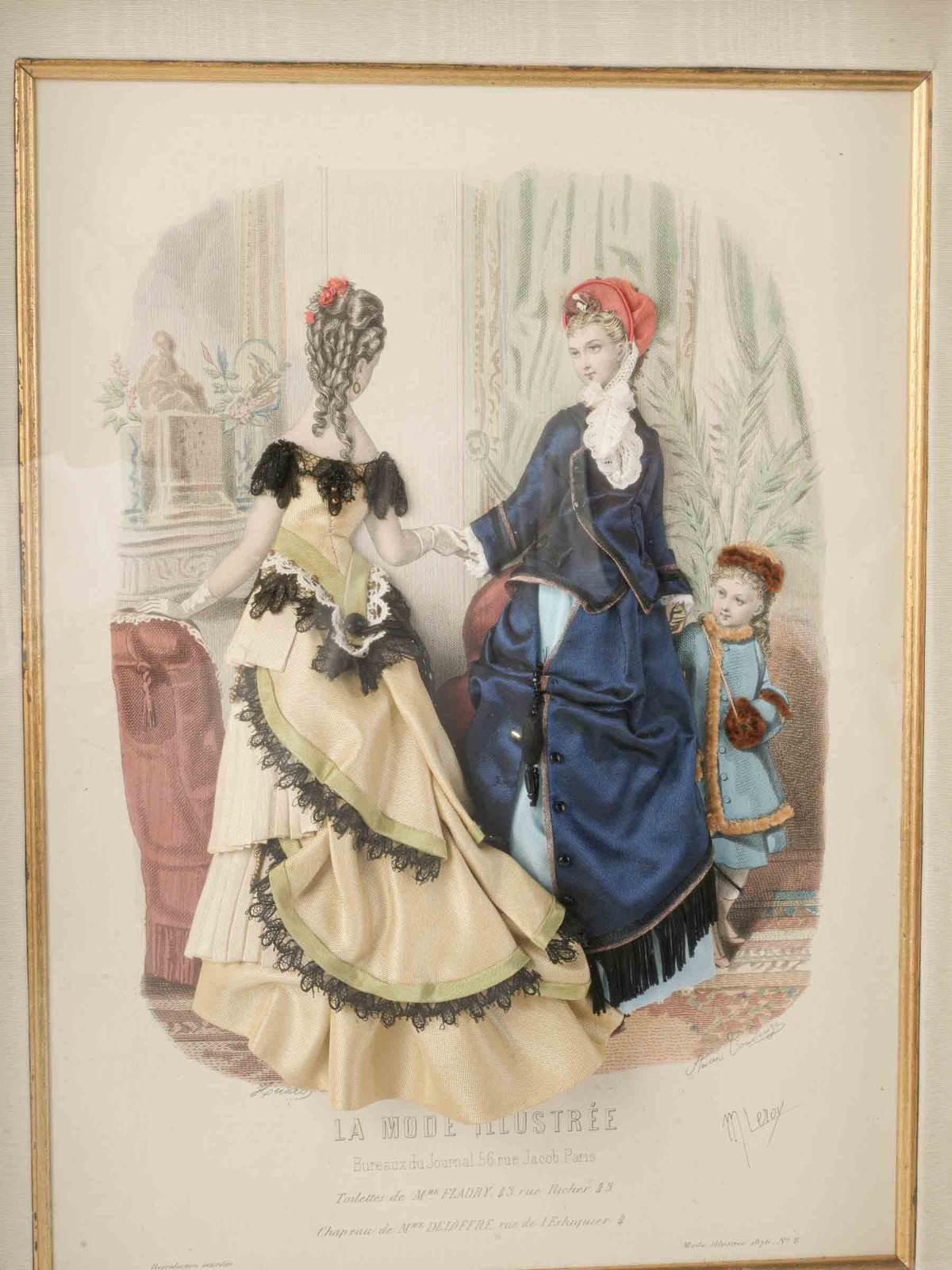 Charming Late 19th-Century French "Dressed" Fashion Engraving - 22" x 18"