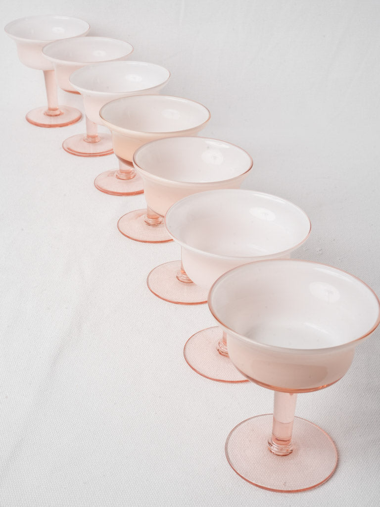 Set Of 7 Vintage Opaline Dessert Coupes On Rose Glass Stems - 4¾"