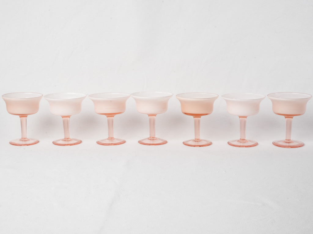 Set Of 7 Vintage Opaline Dessert Coupes On Rose Glass Stems - 4¾"
