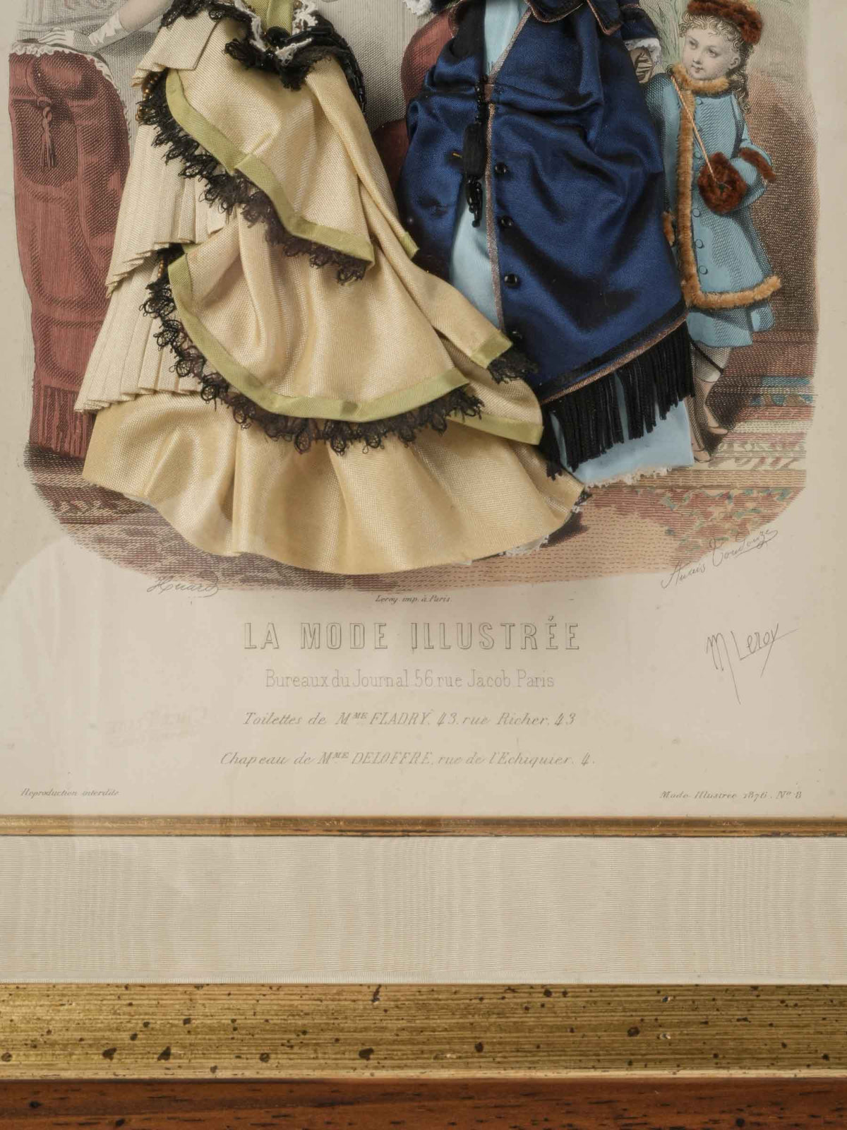 Charming Late 19th-Century French "Dressed" Fashion Engraving - 22" x 18"