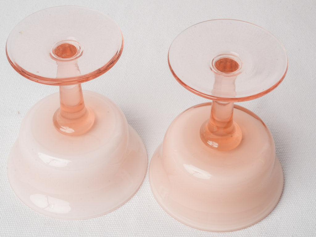 Set Of 7 Vintage Opaline Dessert Coupes On Rose Glass Stems - 4¾"
