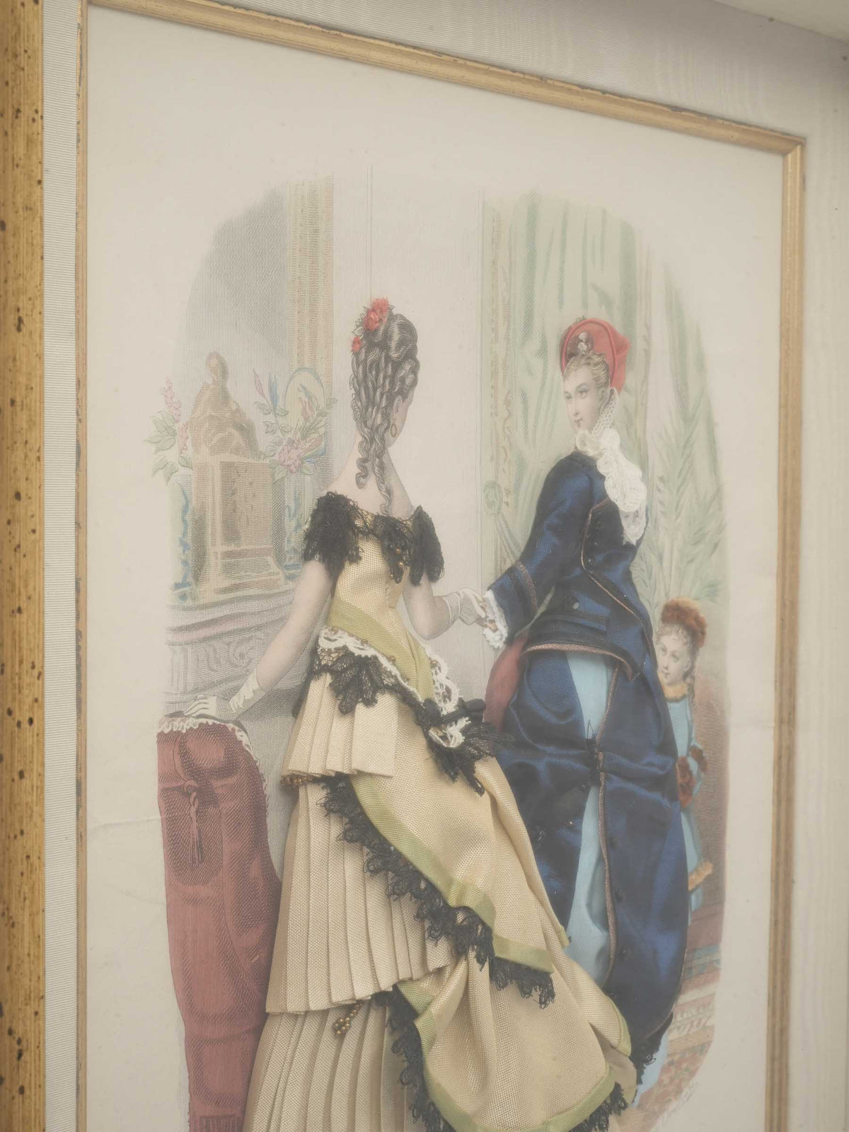 Charming Late 19th-Century French "Dressed" Fashion Engraving - 22" x 18"