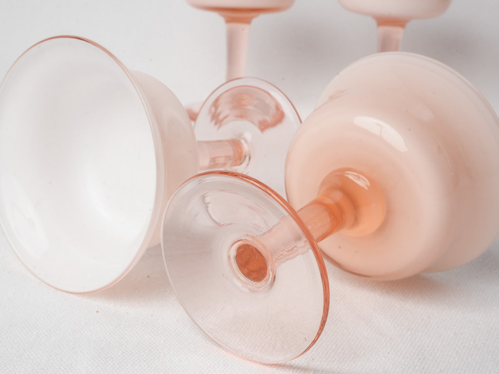 Set Of 7 Vintage Opaline Dessert Coupes On Rose Glass Stems - 4¾"