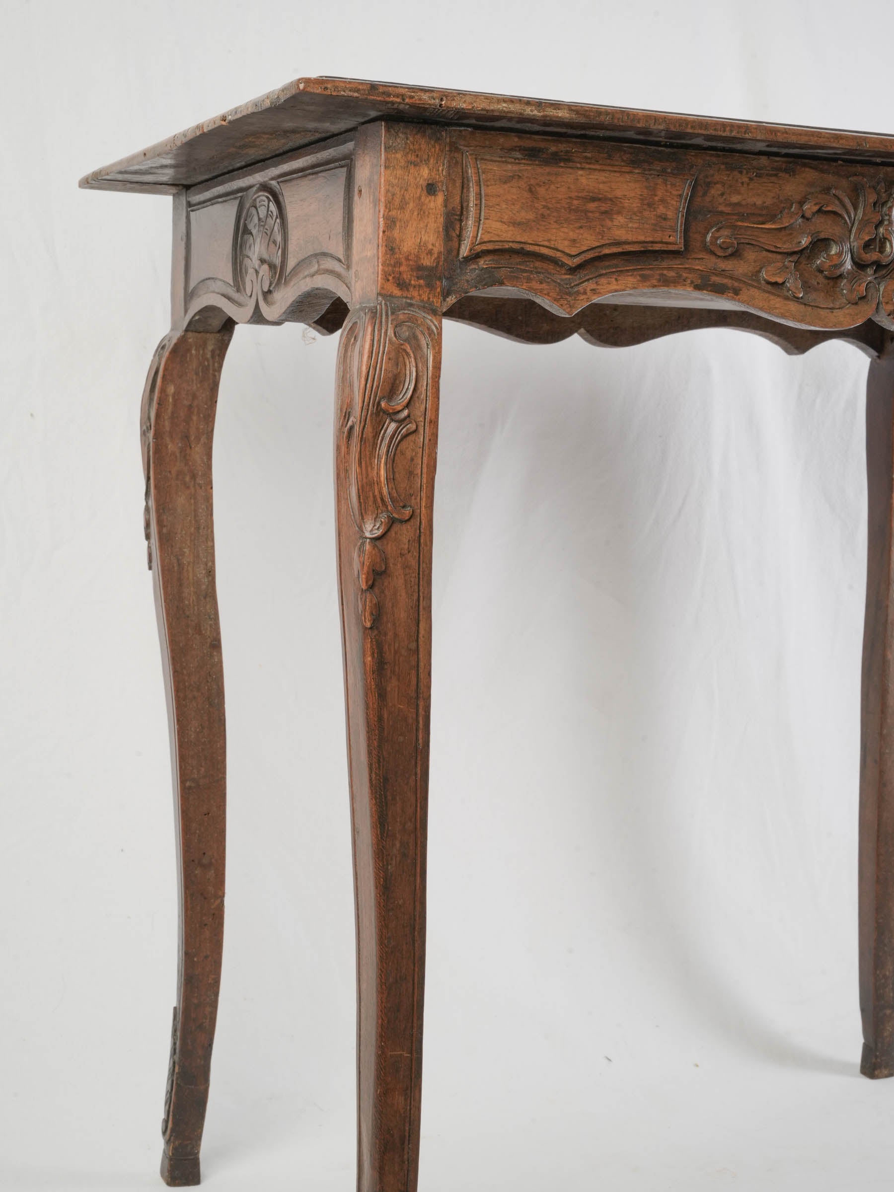 French Louis XV Carved Walnut Side Table w/ Drawer - 26"