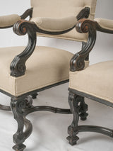 Ornate upholstered beechwood armchairs