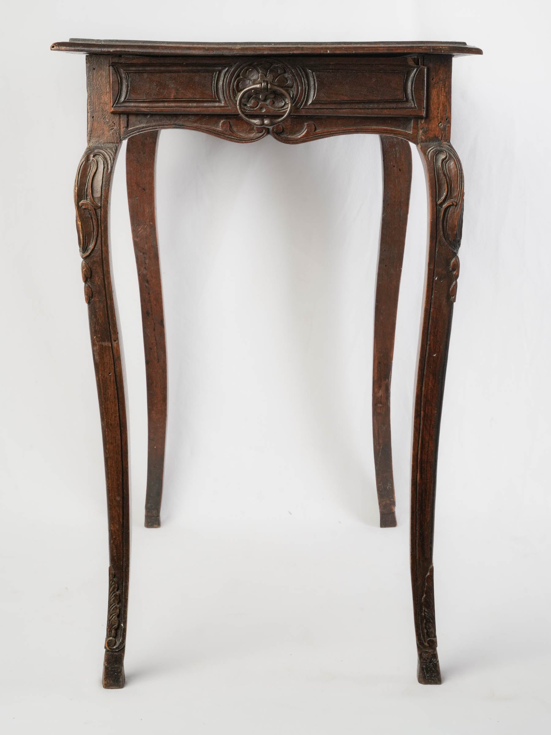 French Louis XV Carved Walnut Side Table w/ Drawer - 26"