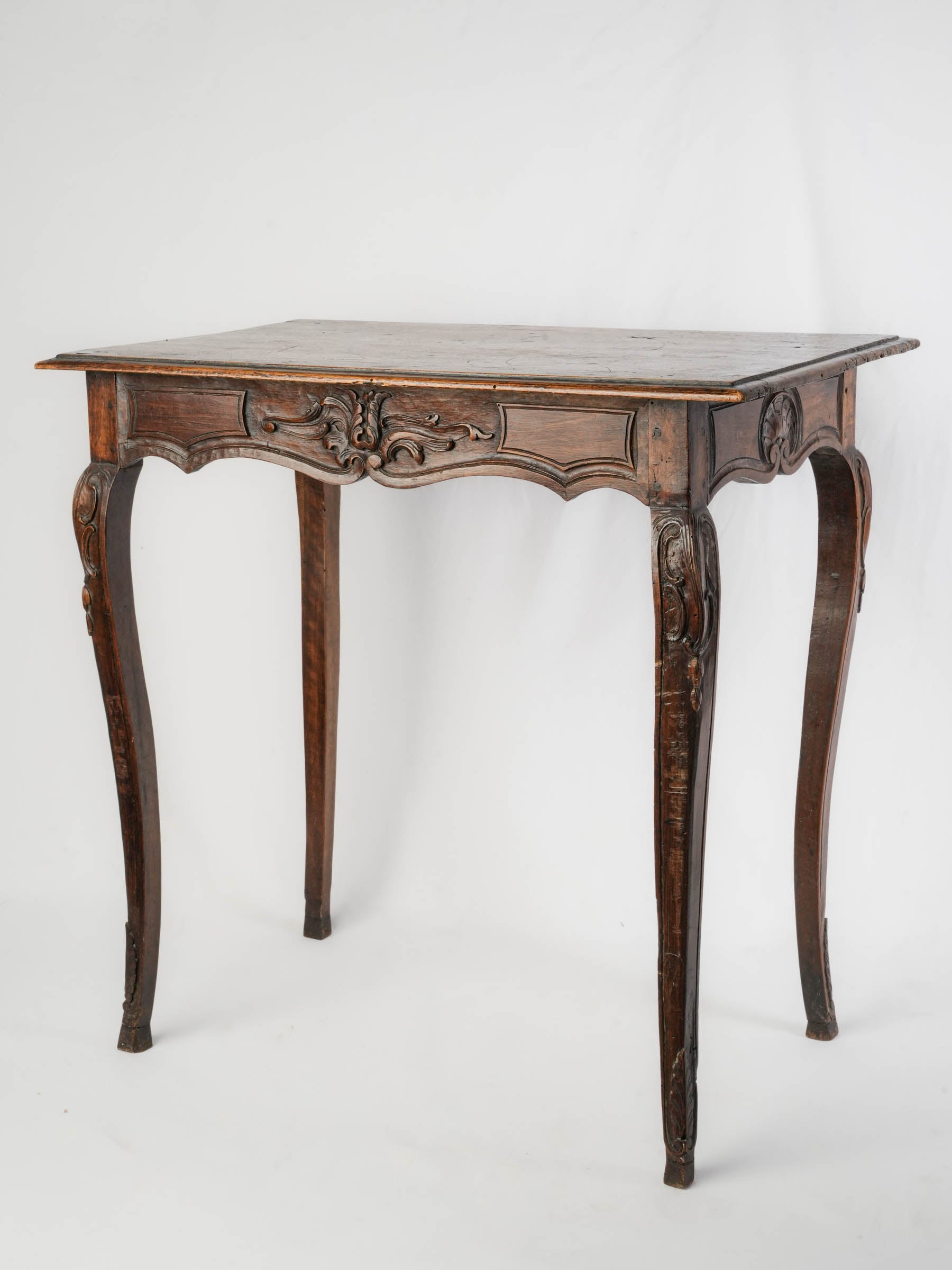 French Louis XV Carved Walnut Side Table w/ Drawer - 26"