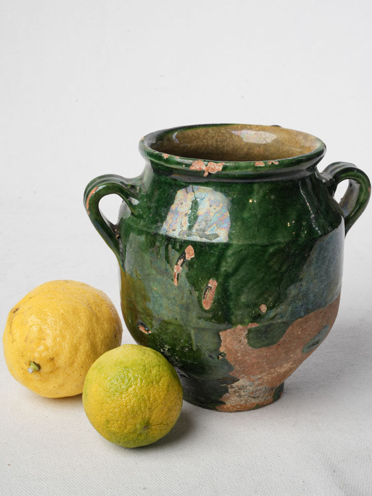 Petite 19th-Century French Confit Pot w/ Deep Green Glaze - 6¼"