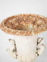 Lovely patina white cast iron urn