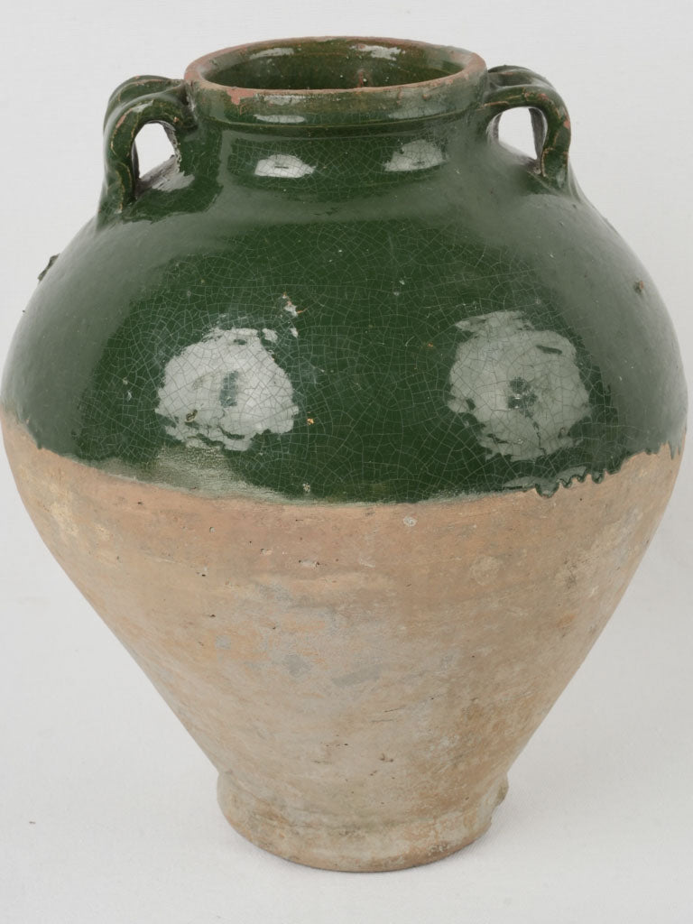 Handled dark green pickle jar 