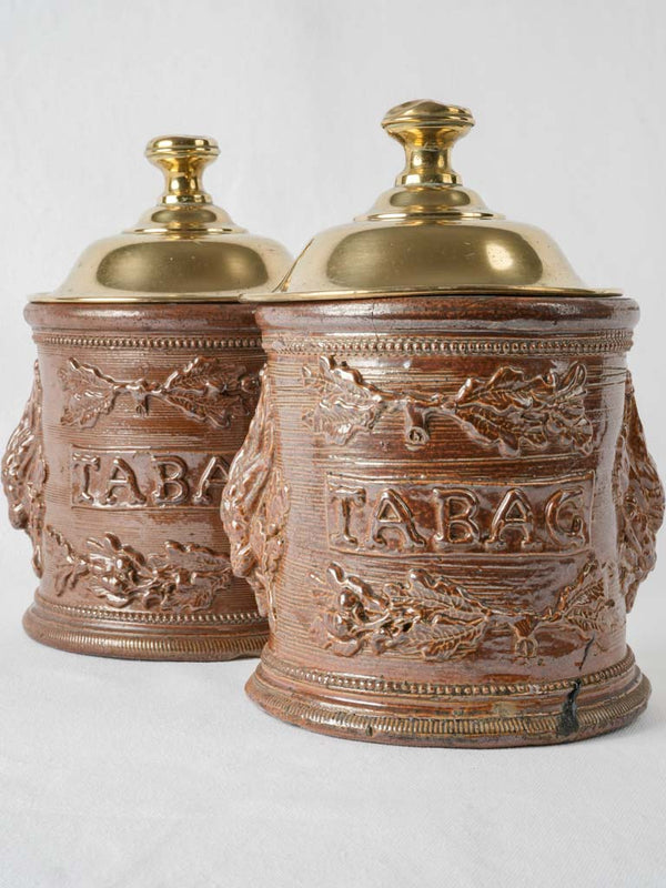 Antique French brass-topped tobacco jars