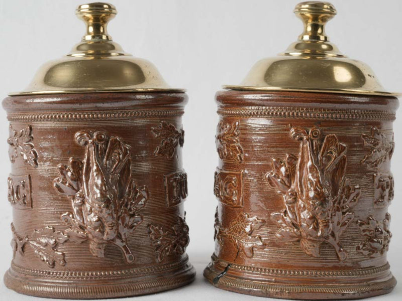 Rustic French stoneware tobacco pots