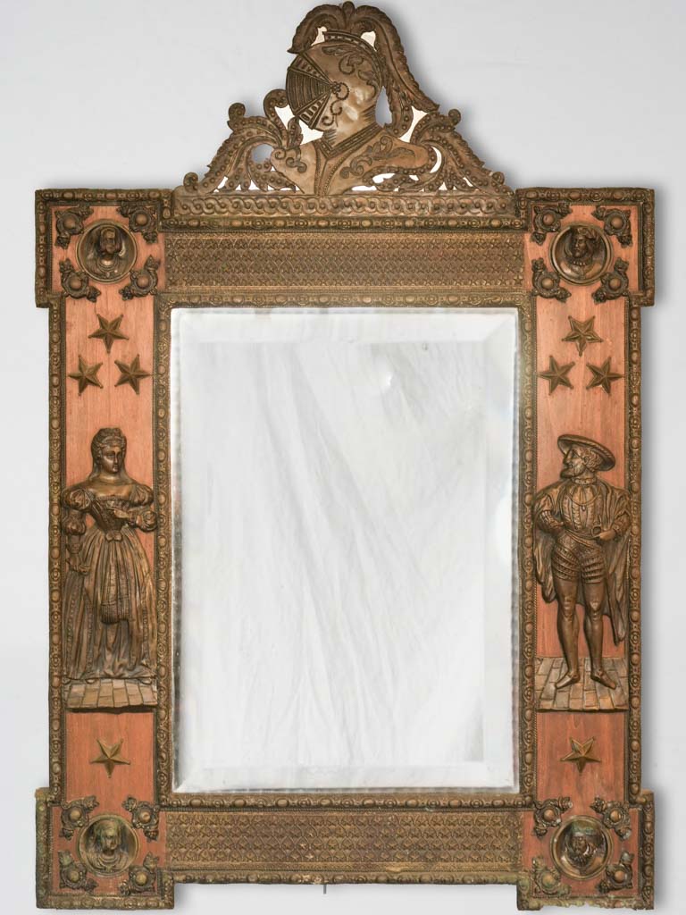 Antique French poplar wood mirror