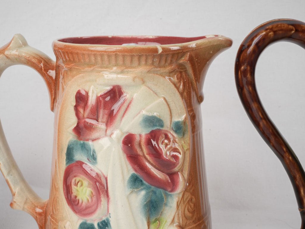 Set of Five Early 20th Century French Art Nouveau Majolica Pitchers