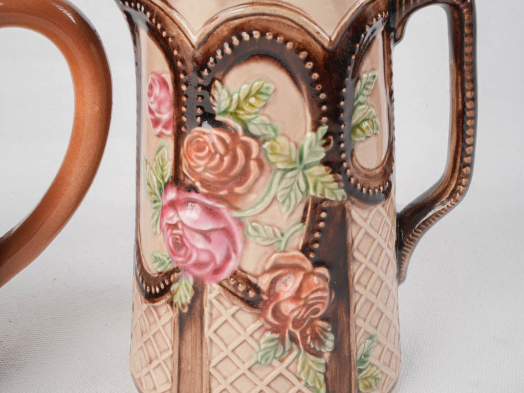 Set of Five Early 20th Century French Art Nouveau Majolica Pitchers