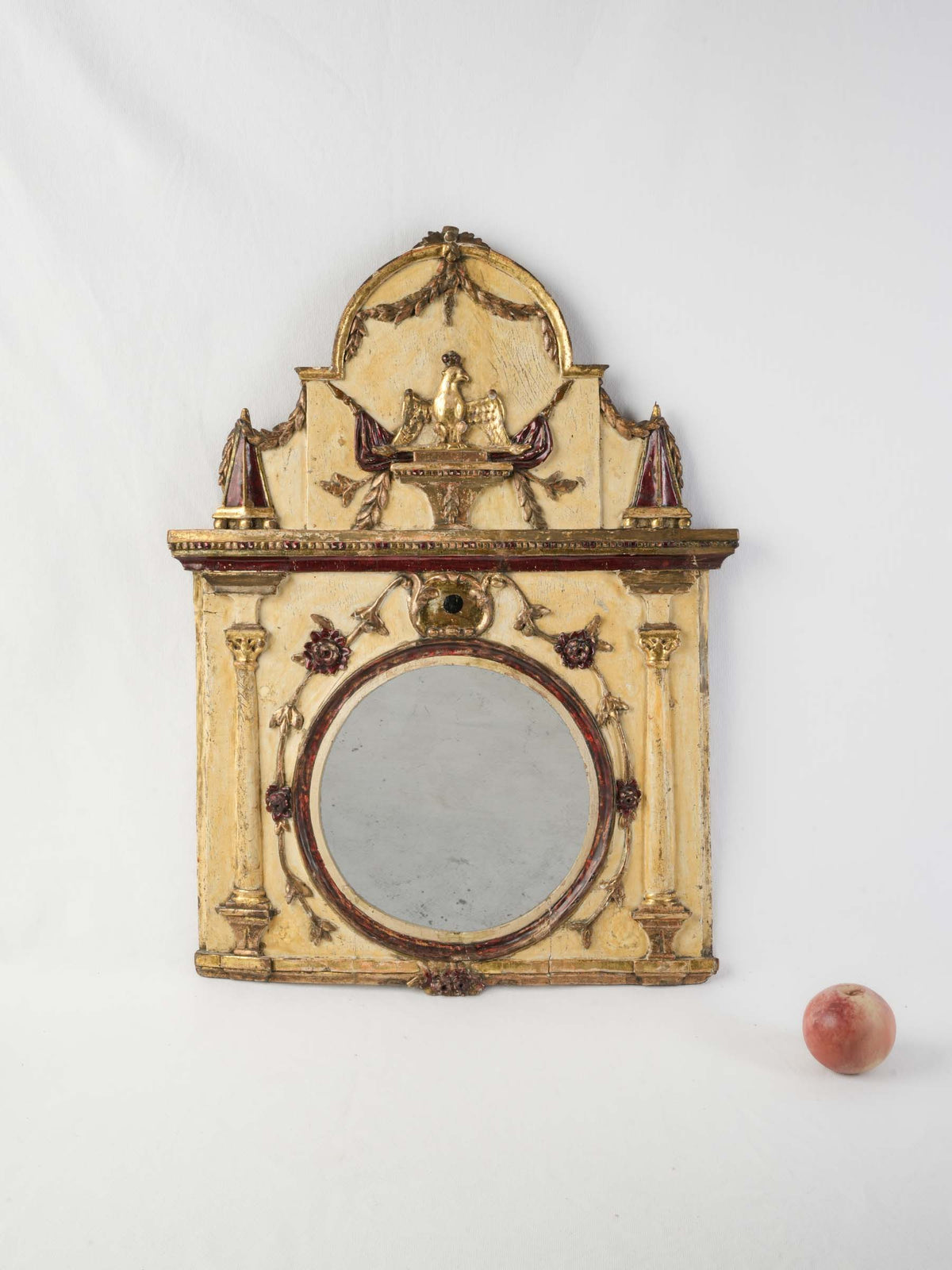 Early 19th-Century Italian Polychrome and Giltwood Mirror w/ Shaped Crest - 27¼" x 20½"