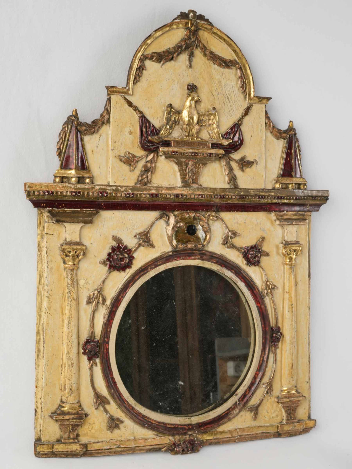 Early 19th-Century Italian Polychrome and Giltwood Mirror w/ Shaped Crest - 27¼" x 20½"