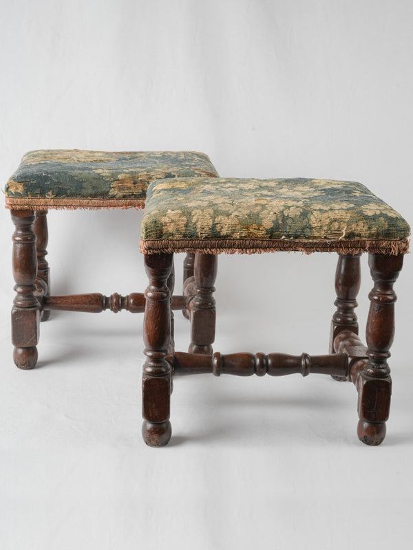 Antique walnut tapestry footstool pair