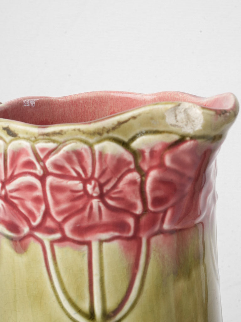 Set of Five Early 20th Century French Art Nouveau Majolica Pitchers