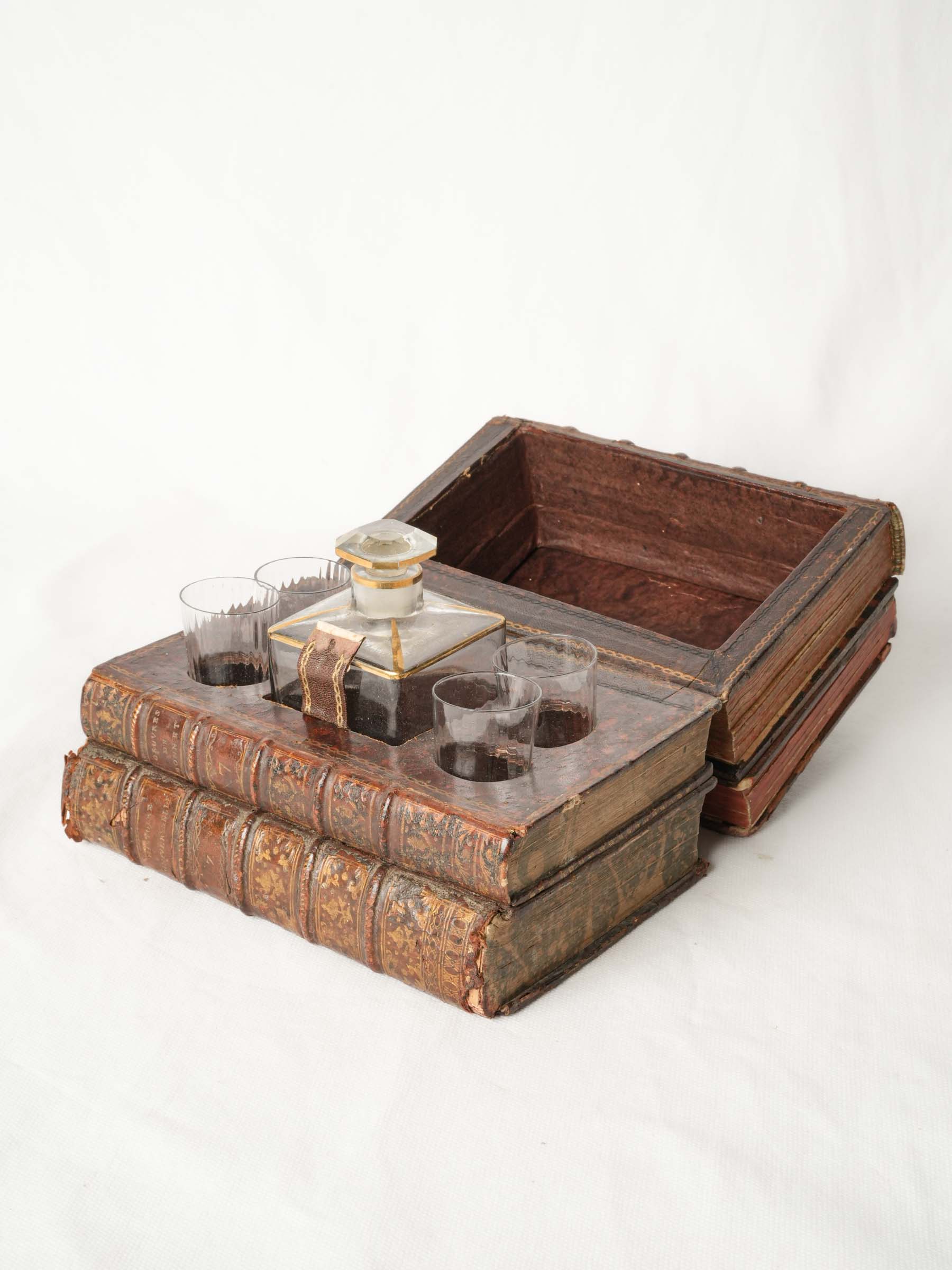 Petite French Hidden Drinks Set Disguised as Antique Books, Late 19th Century - 5½" x 8¾"