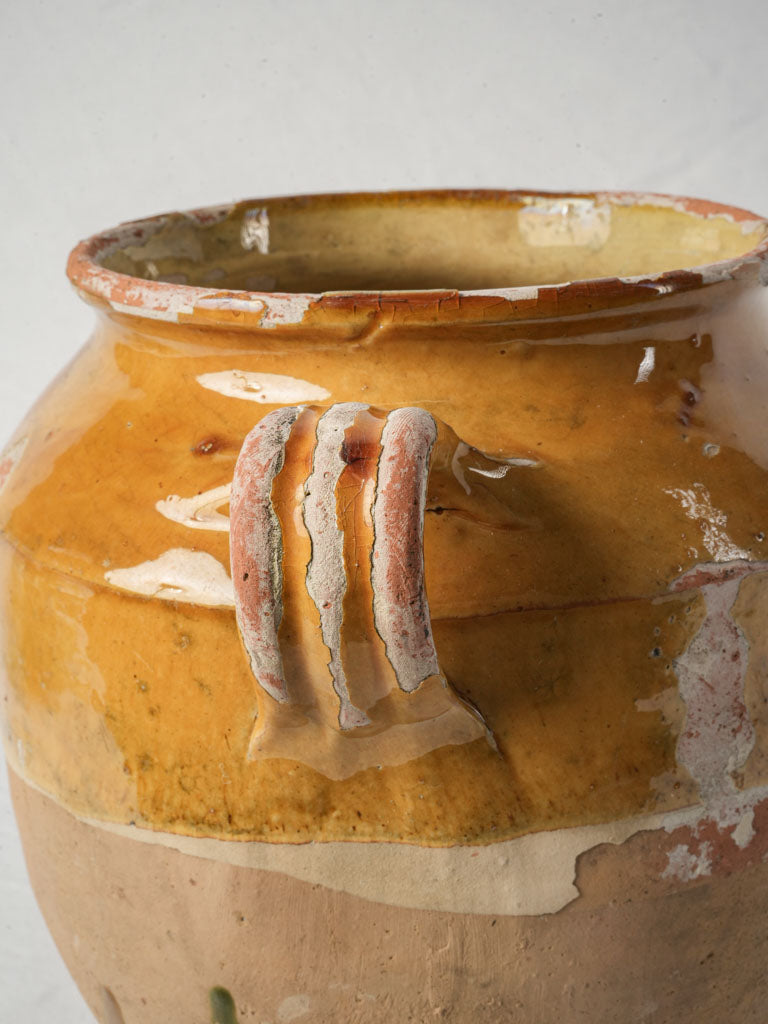 Antique French Ochre Glazed Terracotta Confit Pot - 11¾"