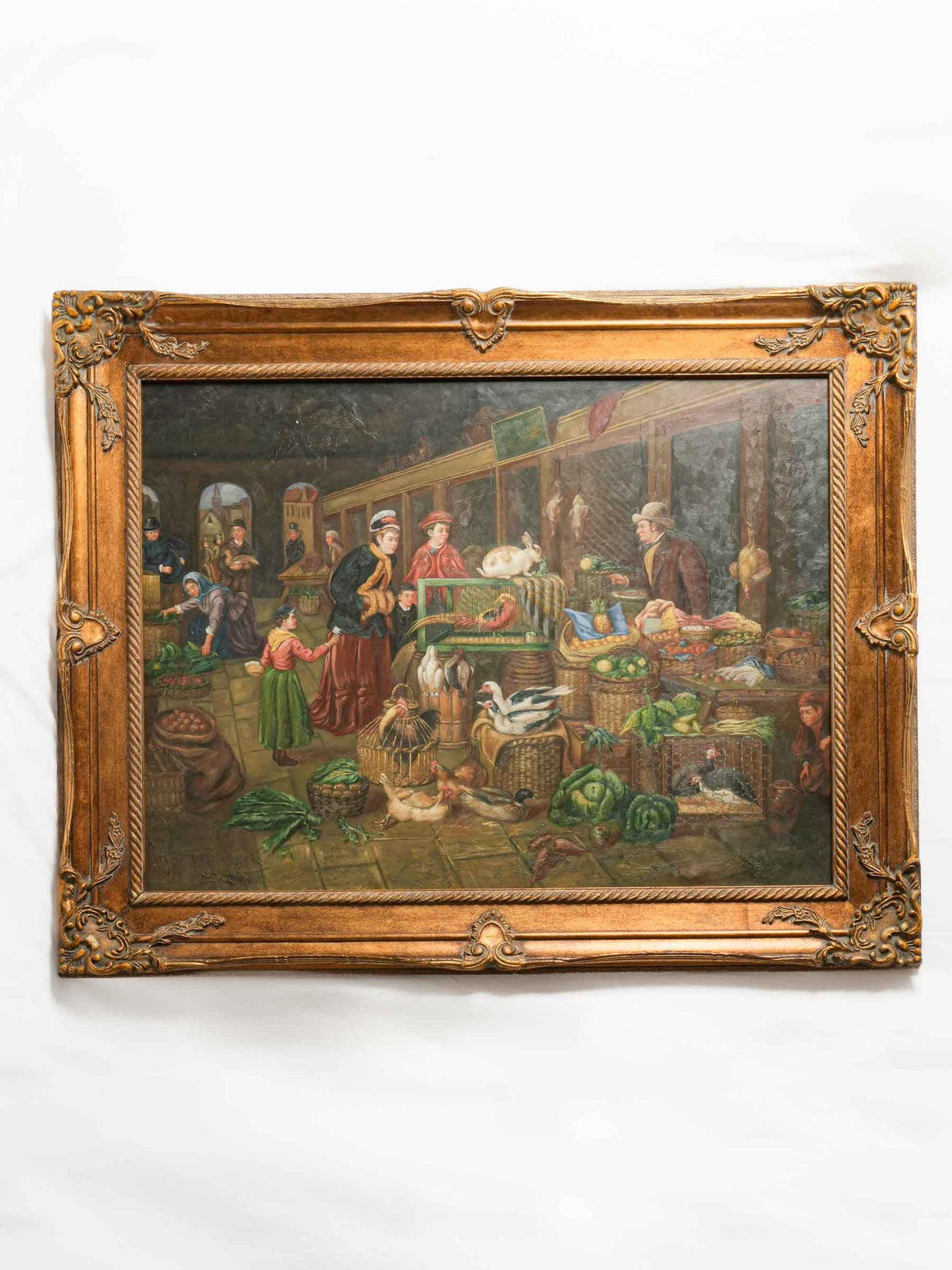 Very Large 20th-Century Framed Market Scene on Canvas, After Henry Charles Bryant - 48" x 59½"