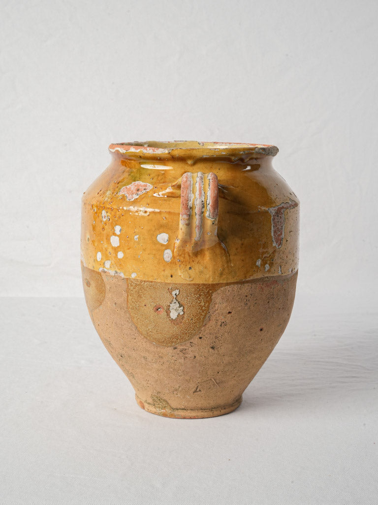 Antique French Ochre Glazed Terracotta Confit Pot - 11¾"