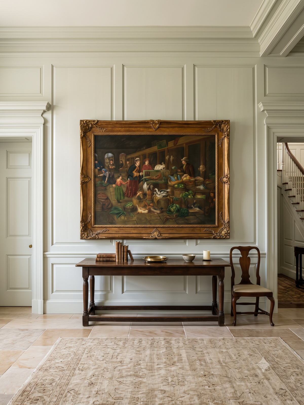 Very Large 20th-Century Framed Market Scene on Canvas, After Henry Charles Bryant - 48" x 59½"