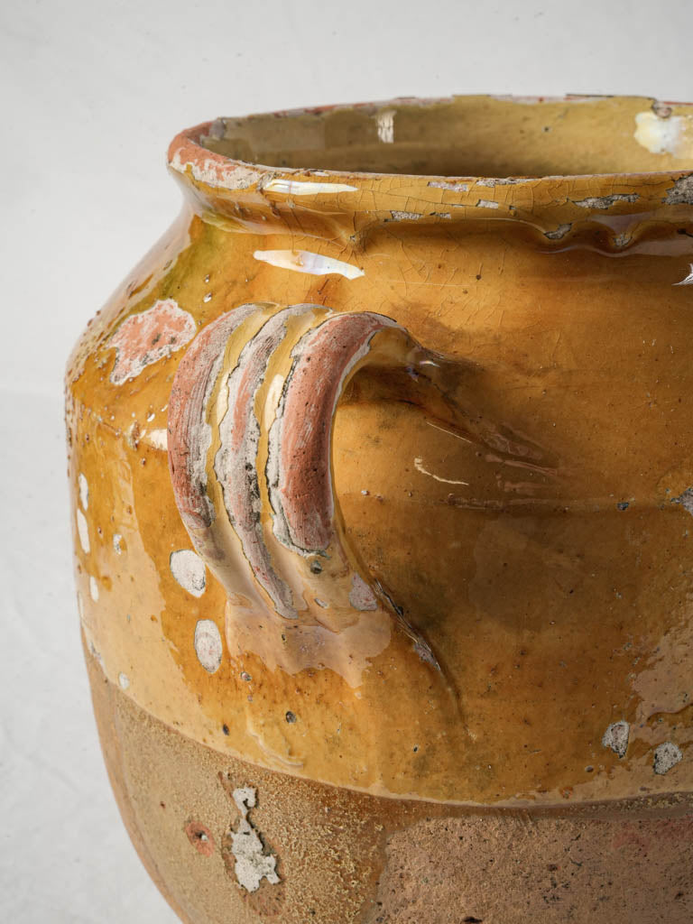 Antique French Ochre Glazed Terracotta Confit Pot - 11¾"
